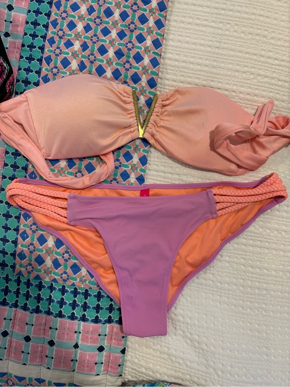 Women’s Two-Piece Swim Set - Peach & Lavender